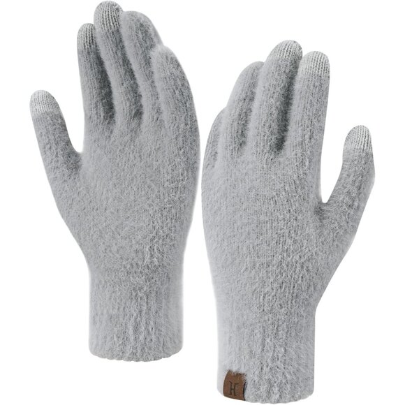 Women's Grey Winter Touchscreen Velvet Elastic Warm Gloves for Cold Weather - Picture 1 of 6